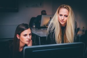 employees watching the screen