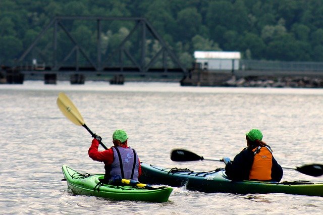 People kayaking. 