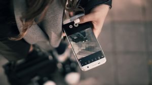 Person holding android phone