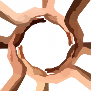 diverse people holding hands forming a cricle