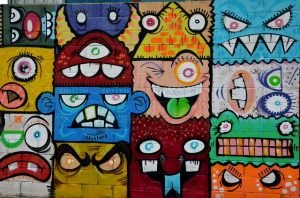 Graffiti of little monsters on the wall