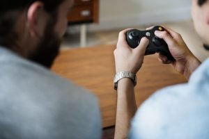 Two man playing video game.