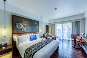 a king size bed in an apartment