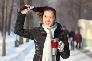 Girl walking in the snow